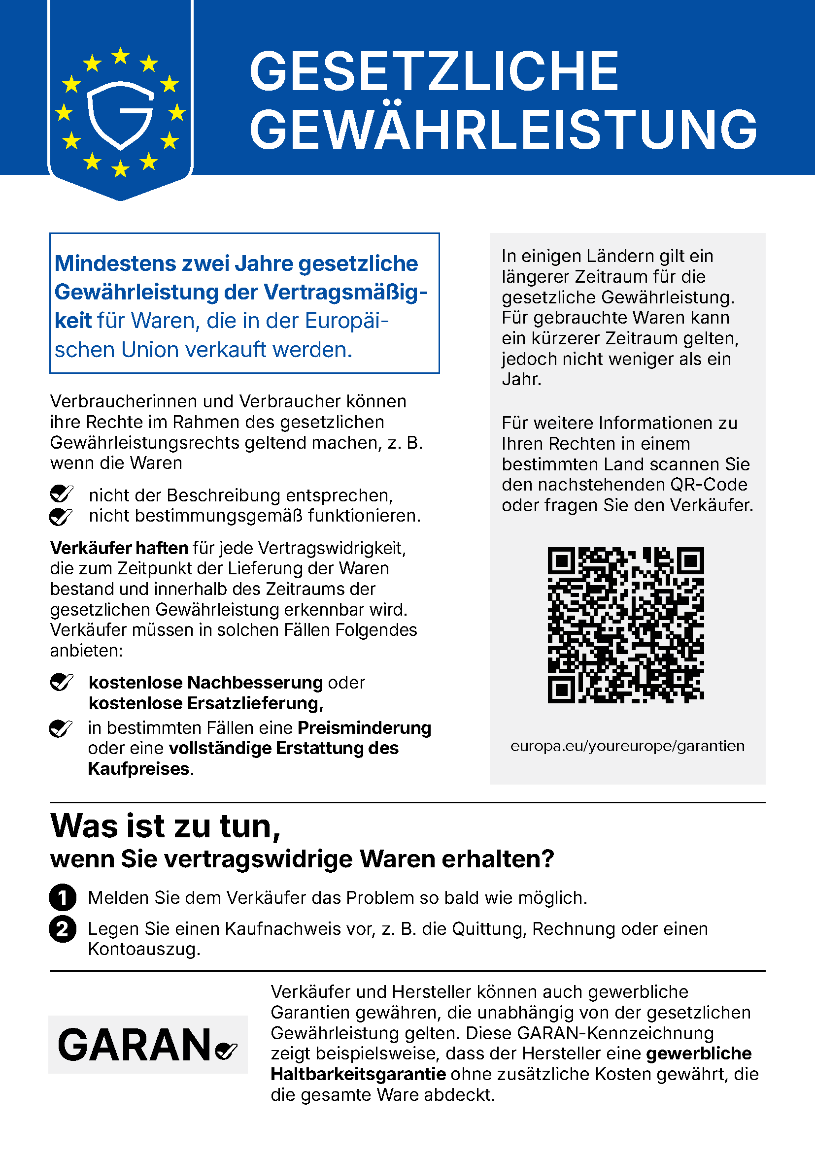 Gesetzlicher Garantie Hinweis